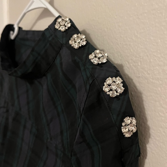 J. Crew Funnel Neck Black Watch Plaid Jewel Top sz 0 - Picture 4 of 7